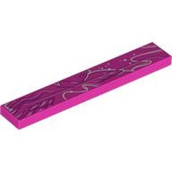 LEGO part 6636pr0046 Tile 1 x 6 with White/Dark Purple Graffiti print in Bright Purple/ Dark Pink