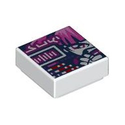 LEGO part 3070bpr9892 Tile 1 x 1 with White/Dark Pink Girl on Dark Purple Background print in White