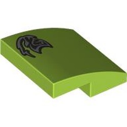 LEGO part 15068pr0107 Slope Curved 2 x 2 x 2/3 with Silver Graffiti print in Bright Yellowish Green/ Lime