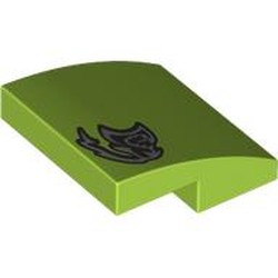 LEGO part 15068pr0108 Slope Curved 2 x 2 x 2/3 with Silver Graffiti print in Bright Yellowish Green/ Lime