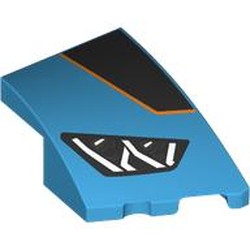 LEGO part 80178pr0009 Slope Curved 3 x 2 with Stud Notch Right with Headlight, Black Shape with Orange Border, print in Dark Azure