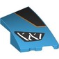 Slope Curved 3 x 2 with Stud Notch Right with Headlight, Black Shape with Orange Border, print