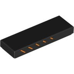 LEGO part 63864pr0061 Tile 1 x 3 with Orange Stripes on Side print in Black