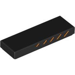 LEGO part 63864pr0062 Tile 1 x 3 with Orange Stripes on Side print in Black