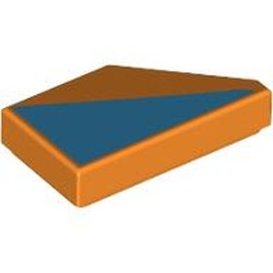 LEGO part 5091pr0002 Tile 1 x 2 with Stud Notch Left with Medium Azure Triangle Print in Bright Orange/ Orange