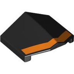 LEGO part 1762pr0002 Slope 33° 2 x 2 Double / Inverted with Orange Stripe print in Black