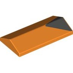 LEGO part 3299pr0003 Slope 33° 2 x 4 Double with Dark Bluish Grey Triangle print in Bright Orange/ Orange