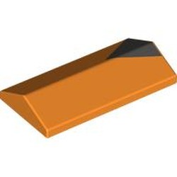 LEGO part 3299pr0002 Slope 33° 2 x 4 Double with Dark Bluish Grey Triangle print in Bright Orange/ Orange