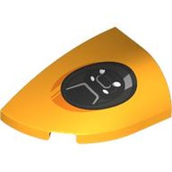 LEGO part 6822pr0001 Slope Curved 3 x 2 Beveled with Stud Notch Left with Black Headlight print in Flame Yellowish Orange/ Bright Light Orange