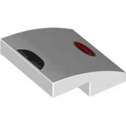 LEGO part 15068pr0110 Slope Curved 2 x 2 x 2/3 with Black Air Vent, Red Bugatti Badge print in White