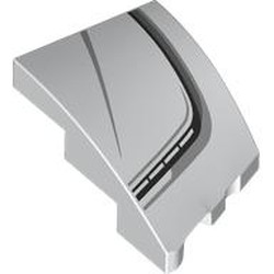 LEGO part 80177pr0010 Slope Curved 3 x 2 with Stud Notch Left with Black/Light Bluish Grey Hood Line print in White