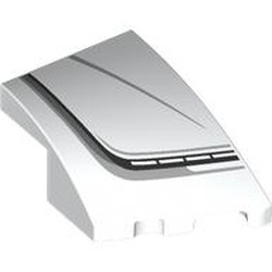 LEGO part 80178pr0020 Slope Curved 3 x 2 with Stud Notch Right with Black/Light Bluish Grey Hood Line print in White