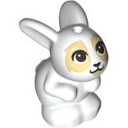 LEGO part 98387pr0008 Animal, Rabbit / Bunny Sitting with Dark Brown Eyes, Tan Face print in White