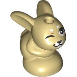 LEGO part 18852pr0005 Animal, Rabbit / Bunny, Baby Sitting with White Eyebrows, Winking print in Brick Yellow/ Tan