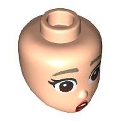 LEGO part 92198pr0086 Minidoll Head, Dark Tan Eyebrows, Dark Brown Eyes, Coral Lips, Scared in Light Nougat