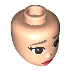 LEGO part 92198pr0087 Minidoll Head, Dark Tan Eyebrows, Dark Brown Eyes, Coral Lips in Light Nougat