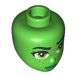LEGO part 92198pr0085 Minidoll Head with Black Eyebrows, Lime Eyes, Green Lips, Freckles print in Bright Green