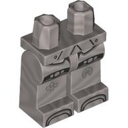 LEGO part 970c30pr0007 Hips and Flat Silver Legs with print in Silver Metallic/ Flat Silver
