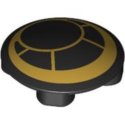 LEGO part 2654pr0036 Plate Round 2 x 2 with Rounded Bottom [Boat Stud] with Gold Circles (Window) print in Black