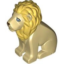 LEGO part 114246pr0001 Animal, Lion Sitting with Ochre Yellow Mane, Medium Azure Eyes print in Brick Yellow/ Tan