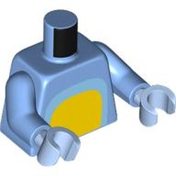 LEGO part 973c32h29pr0001 Torso, Bright Liht Blue/Yellow Chest, Black with White Spots Tail/Spot on Back print, Medium Blue Arms, Bright Light Blue Hands in Medium Blue