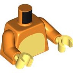 LEGO part 973c34h44pr0001 Torso, Orange Arms, Bright Light Yellow Hands with print in Bright Orange/ Orange