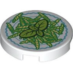 LEGO part 14769pr9952 Tile Round 2 x 2 with Foccacia print in White