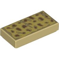 LEGO part 3069bpr9906 Tile 1 x 2 with Trofie print in Brick Yellow/ Tan