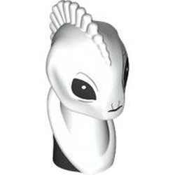 LEGO part 7485pr0001 Minifig Head Special, Long Neck, Frill, Kaminoan, Black Eyes, Neck print in White
