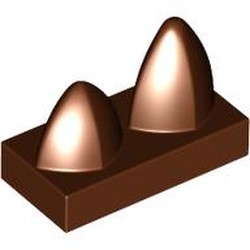 LEGO part 15209 Tile Special 1 x 2 with Two Vertical Teeth / Tooth in Reddish Brown