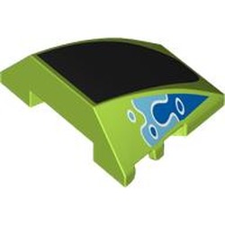 LEGO part 64225pr0024 Wedge Curved 4 x 3 No Studs with Black Front, Blue/Medium Blue Water Shapes print in Bright Yellowish Green/ Lime