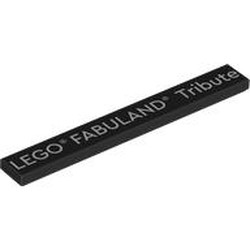 LEGO part 4162pr0119 Tile 1 x 8 with 'LEGO Fabuland Tribute' print in Black