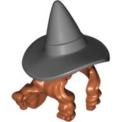 LEGO part 104255pat0002 Hair and Hat, Dark Bluish Grey Witches Hat pattern in Dark Orange