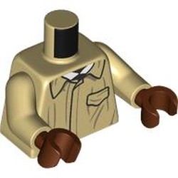 LEGO part 973c26h19pr0003 Torso, Tan Arms, Reddish Brown Hands with print in Brick Yellow/ Tan