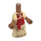 Microdoll Body Long Dress Tan with Dark Tan Decorations, Dark Red Front, Sash, Sienna Brown Hands
