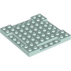 LEGO part 2628 Plate Special 8 x 8 x 2/3 with Four 1 x 4 Recessed Edges in Aqua/ Light Aqua