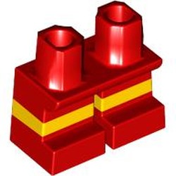 LEGO part 16709pats01 Legs Short with Yellow Stripe Pattern [Multi Color Injection] in Bright Red/ Red