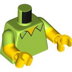 LEGO part 973g06c01h01pr0001 Torso, Dual Molded Arms with Shirt, Yellow Chest print, Bright Green Sleeves Pattern, Yellow Arms and Hands in Bright Yellowish Green/ Lime