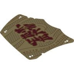 LEGO part 113945 Sail, Tattered with Dark Red Asian Symbols print, Needs Size in Brick Yellow/ Tan