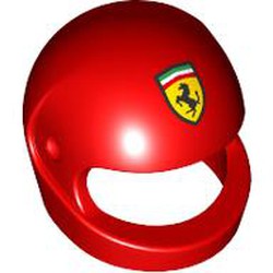 LEGO part 2446pr0058 Helmet, Standard with Ferrari Logo print in Bright Red/ Red