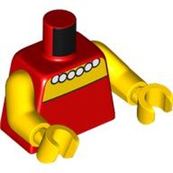 LEGO part 973c01h01pr2587 Torso Dress, White Beaded Necklace Print, Yellow Arms and Hands in Bright Red/ Red