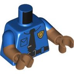 LEGO part 973g28c23h23pr0001 Torso, Dual Molded Arms with Blue Sleeves Pattern, Medium Nougat Arms and Hands print in Bright Blue/ Blue