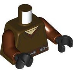 LEGO part 973c19h03pr0002 Torso, Reddish Brown Arms, Black Hands with print in Dark Brown