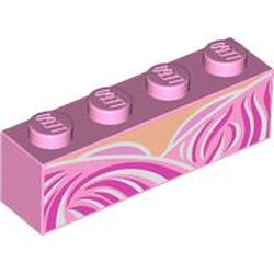 LEGO part 3010pr0104 Brick 1 x 4 with Dark Pink/Bright Pink/White Dress, Light Nougat Chest print in Light Purple/ Bright Pink