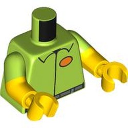 LEGO part 973g06c01h01pr0002 Torso, Dual Molded Arms with Bright Green Sleeves Pattern, Yellow Arms and Hands with print in Bright Yellowish Green/ Lime