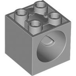 LEGO part 73764 Brick Special 2 x 2 x 1 2/3 with Worm Gear Hole in Medium Stone Grey/ Light Bluish Gray
