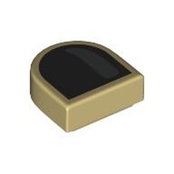 LEGO part 24246pr0059 Tile Round 1 x 1 Half Circle with Black Nail, Dark Bluish Grey Shine print in Brick Yellow/ Tan