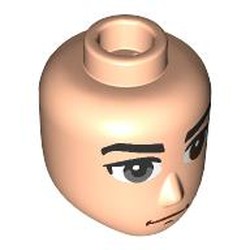 LEGO part 28649pr0022 Minidoll Head Male, Dark Bluish Grey Eyes, Stern Look in Light Nougat