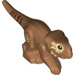 LEGO part 7296pr0001 Animal, Dinosaur, Aquilops with Black Eyes, Tan Markings print in Medium Nougat