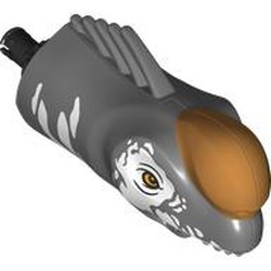 LEGO part 112353pr0001 Animal Body Part, Dinosaur, Titano Head with White Markings, Nougat Horn print in Dark Stone Grey / Dark Bluish Gray